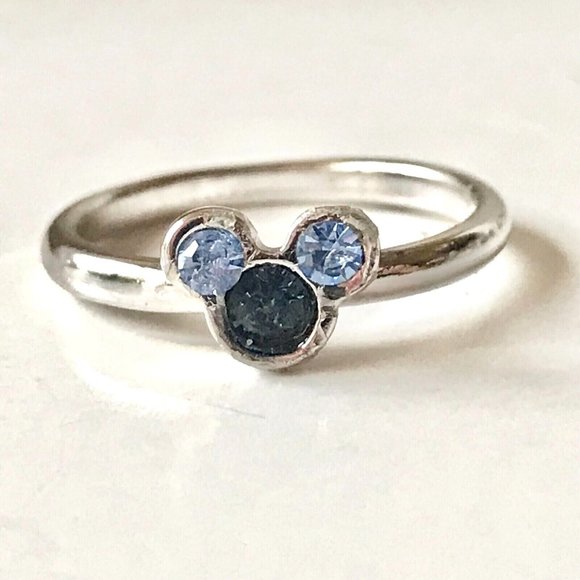 Vintage Disney Mickey Mouse Crystal Ring Size 6 Disneyana Silver Plated Stamped- - Picture 1 of 10